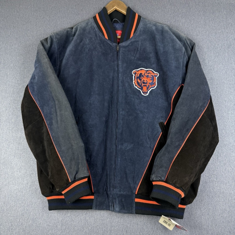 Vintage Chicago Bears Varsity Suede Leather Jacket Dead Stock Size XL NWT Faded